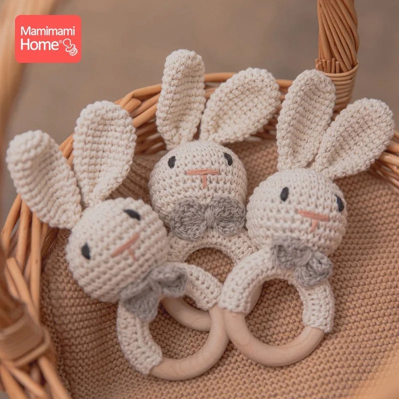 1Pc Baby Teether Wooden Crochet Rattle Toy BPA Free Wood Rodent Rabbit Rattle Baby Mobile Play Gym Newborn Educational Toy Gifts