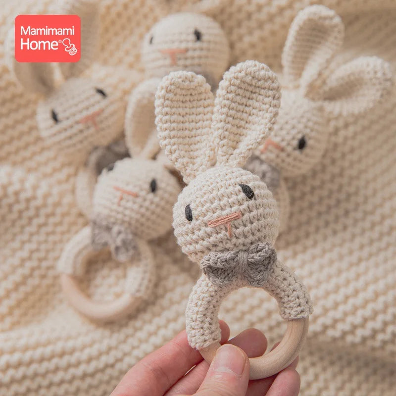 1Pc Baby Teether Wooden Crochet Rattle Toy BPA Free Wood Rodent Rabbit Rattle Baby Mobile Play Gym Newborn Educational Toy Gifts