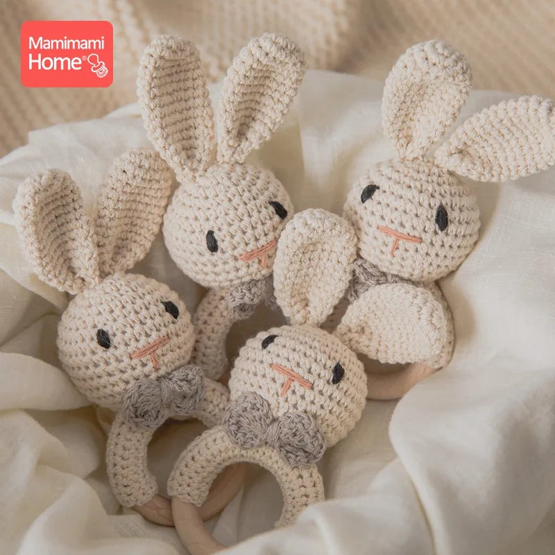 1Pc Baby Teether Wooden Crochet Rattle Toy BPA Free Wood Rodent Rabbit Rattle Baby Mobile Play Gym Newborn Educational Toy Gifts