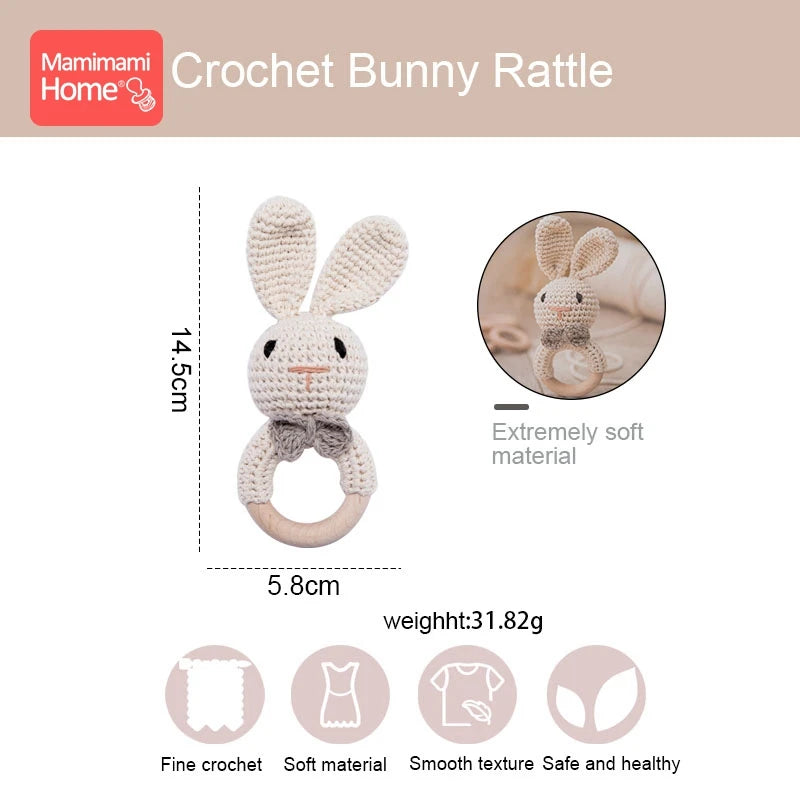 1Pc Baby Teether Wooden Crochet Rattle Toy BPA Free Wood Rodent Rabbit Rattle Baby Mobile Play Gym Newborn Educational Toy Gifts