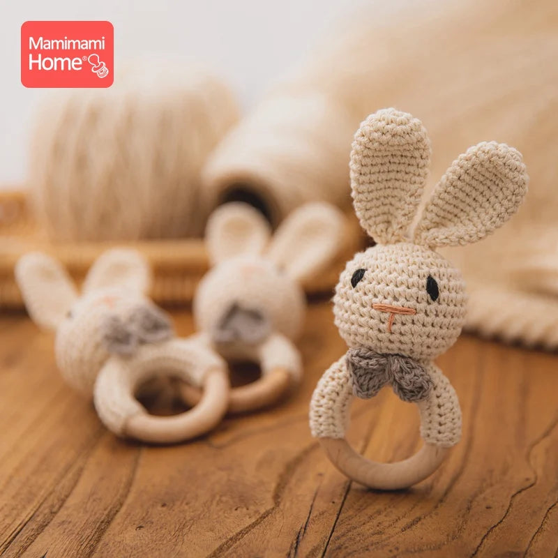 1Pc Baby Teether Wooden Crochet Rattle Toy BPA Free Wood Rodent Rabbit Rattle Baby Mobile Play Gym Newborn Educational Toy Gifts